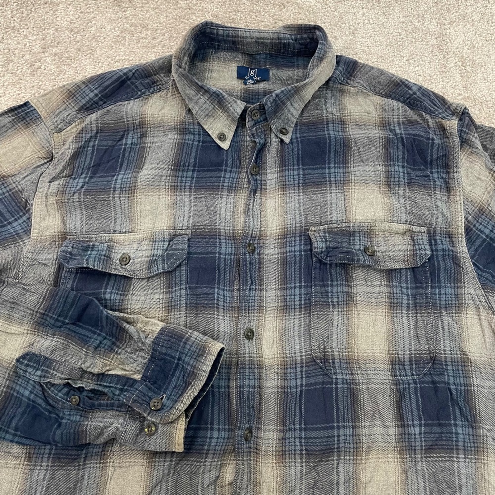 George Flannel Shirt Mens 2XLT Plaid Button Down Blue